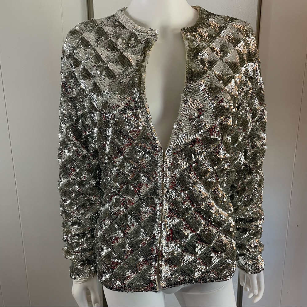 vintage silver sequins bomber jacket 24x 18"